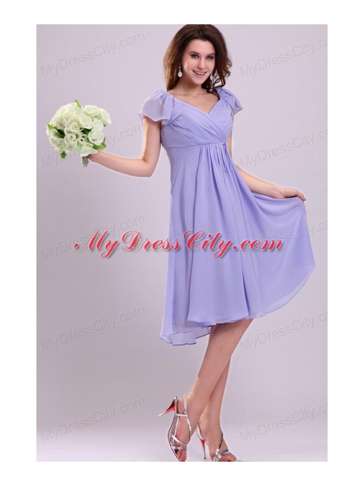 2013 Empire Cap Sleeves Lavender Ruching Prom Dress