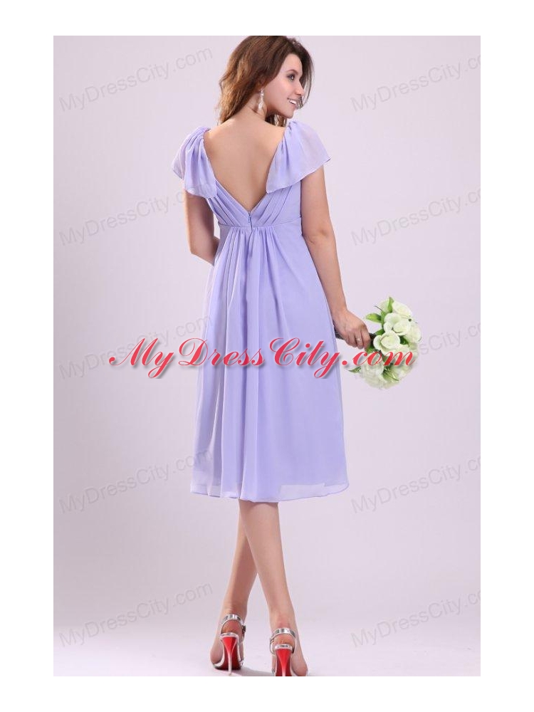 2013 Empire Cap Sleeves Lavender Ruching Prom Dress