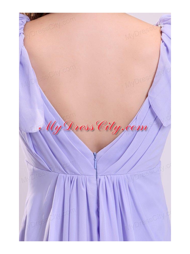 2013 Empire Cap Sleeves Lavender Ruching Prom Dress