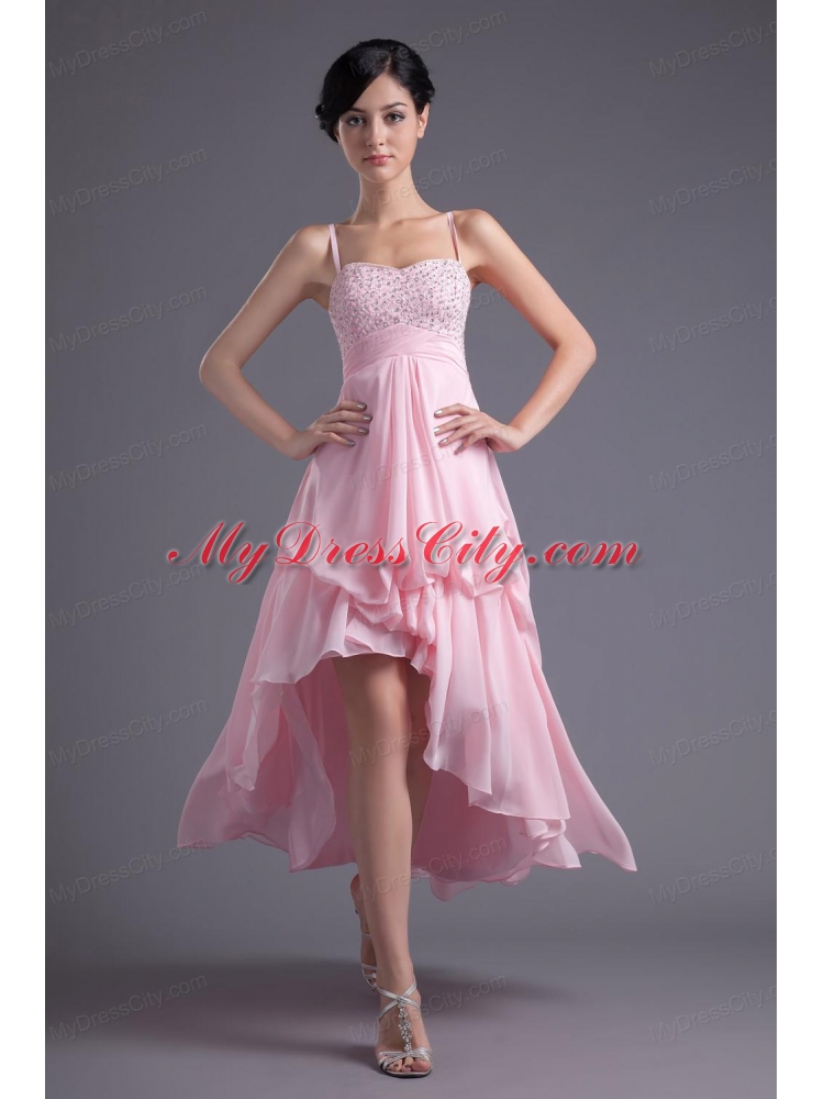 A-line Baby Pink Sweetheart Beading Chiffon High-low Prom Dress