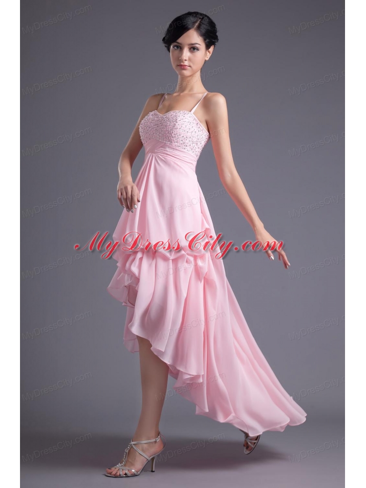 A-line Baby Pink Sweetheart Beading Chiffon High-low Prom Dress