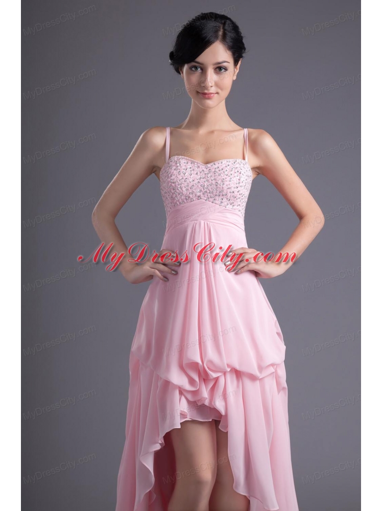 A-line Baby Pink Sweetheart Beading Chiffon High-low Prom Dress