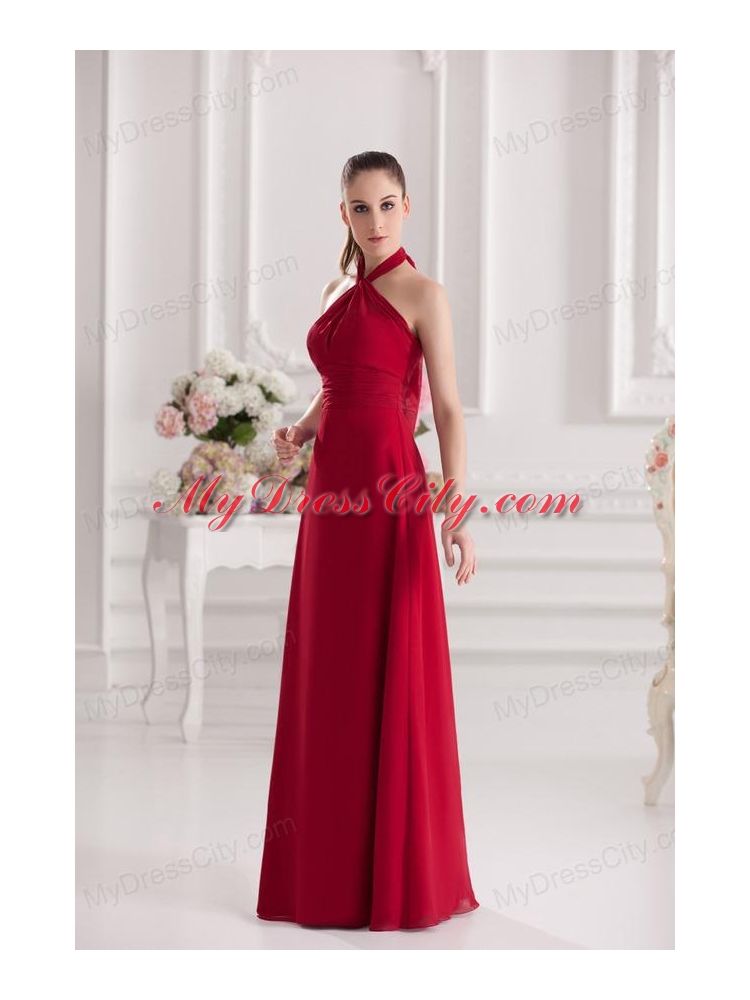 A-line Halter Top Floor-length Ruching Satin Prom Dress