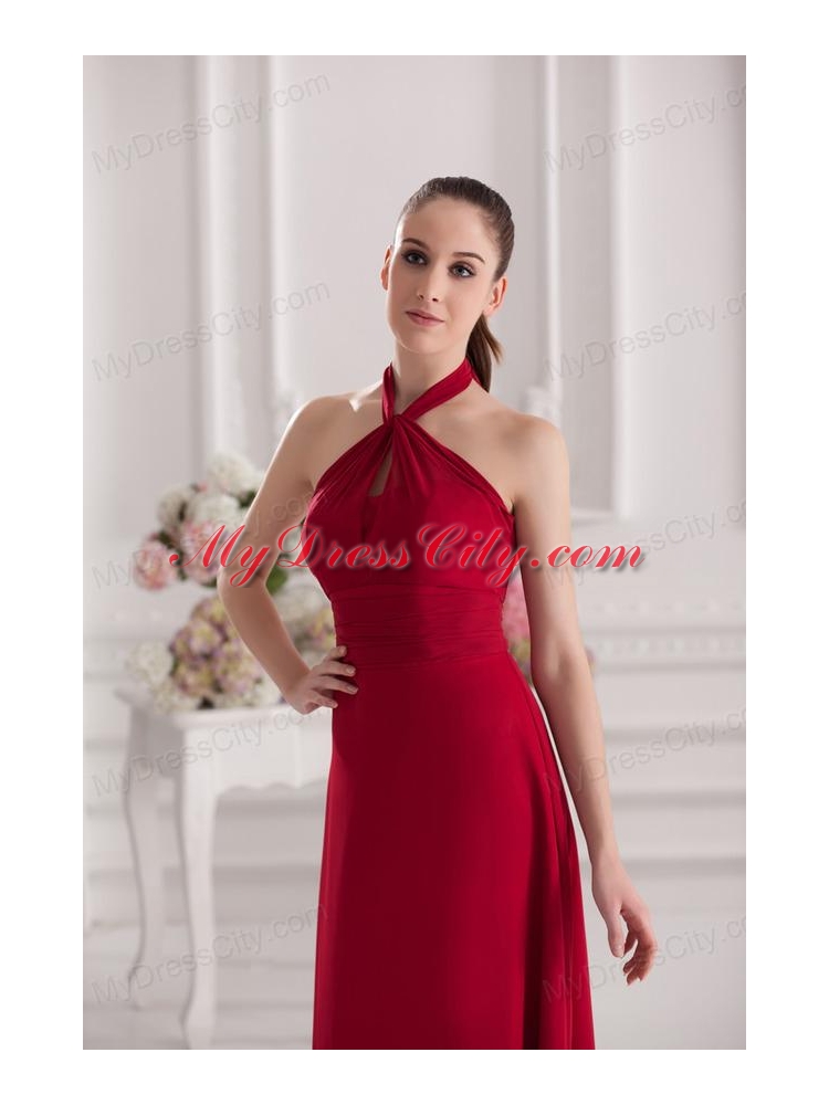 A-line Halter Top Floor-length Ruching Satin Prom Dress