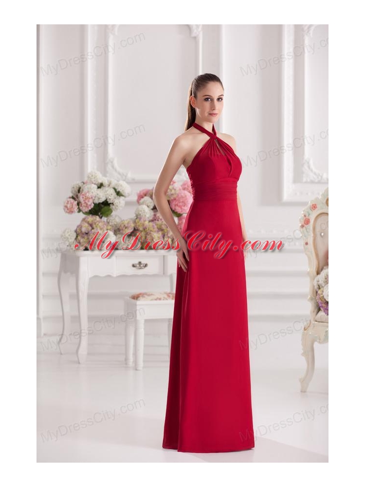 A-line Halter Top Floor-length Ruching Satin Prom Dress