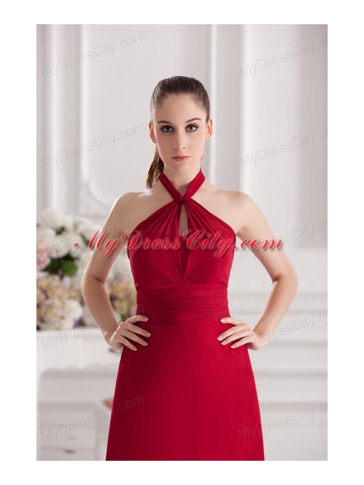 A-line Halter Top Floor-length Ruching Satin Prom Dress