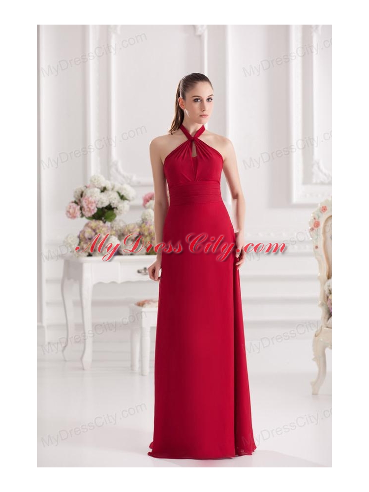 A-line Halter Top Floor-length Ruching Satin Prom Dress