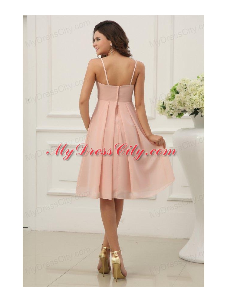 Baby Pink Spaghetti Straps Chiffon Prom Cocktail Dress