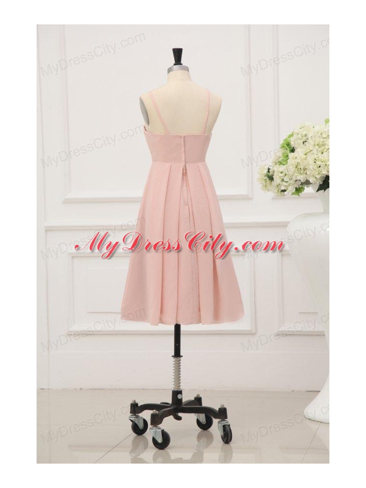 Baby Pink Spaghetti Straps Chiffon Prom Cocktail Dress