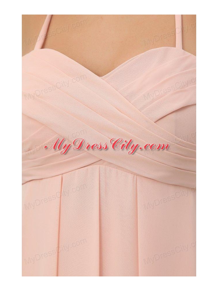 Baby Pink Spaghetti Straps Chiffon Prom Cocktail Dress