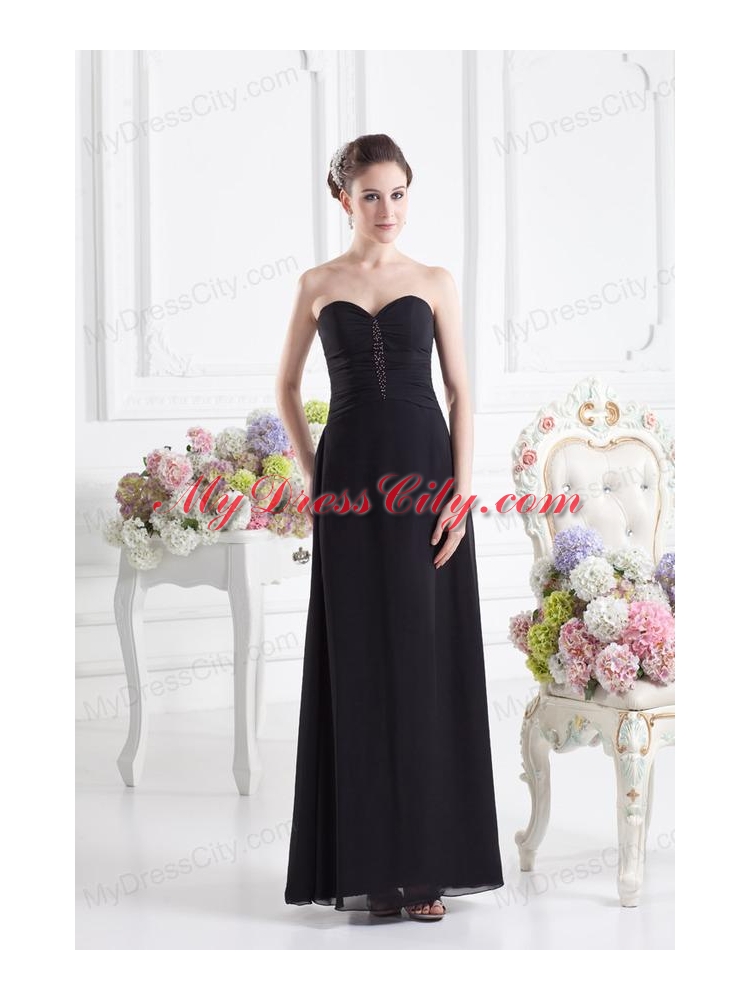 Black Empire Floor-length Prom Dress with Beading and Ruching