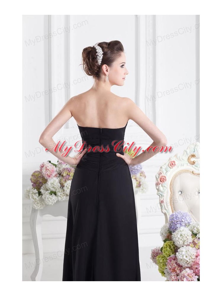 Black Empire Floor-length Prom Dress with Beading and Ruching