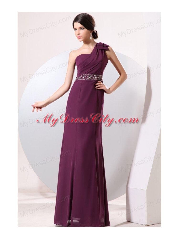 Column One Shoulder Floor-length Beading and Bowknot Prom Dress