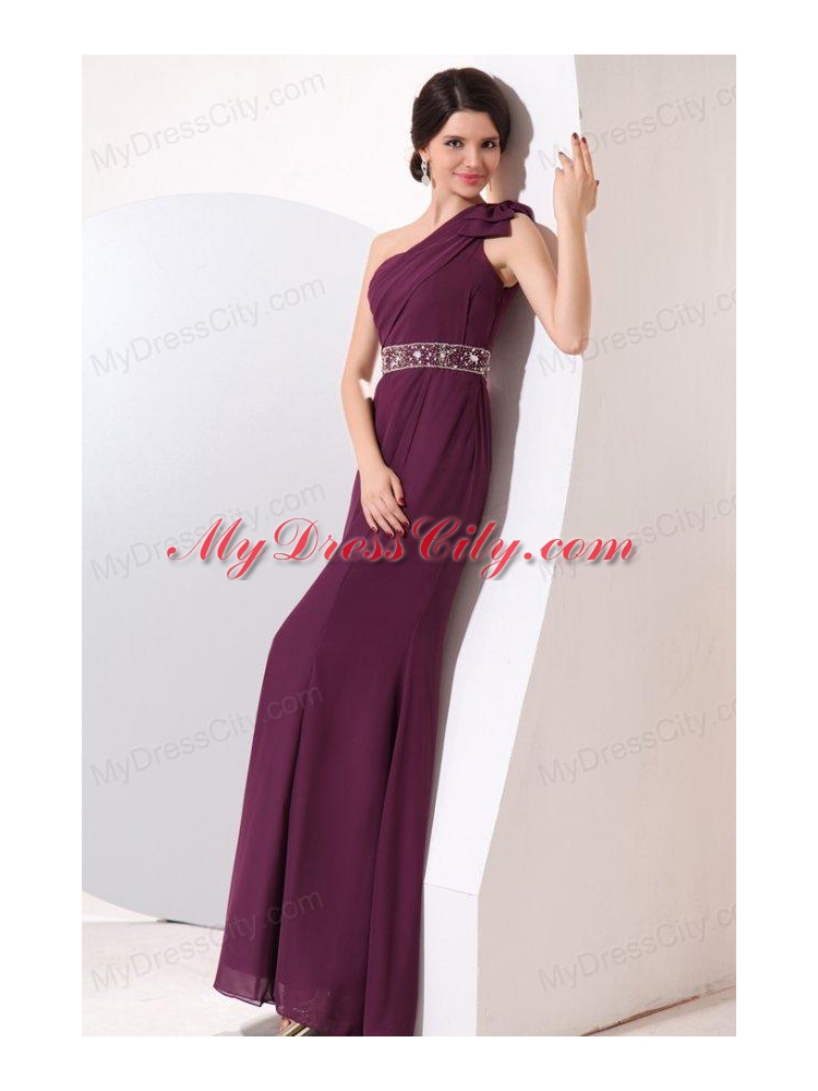 Column One Shoulder Floor-length Beading and Bowknot Prom Dress