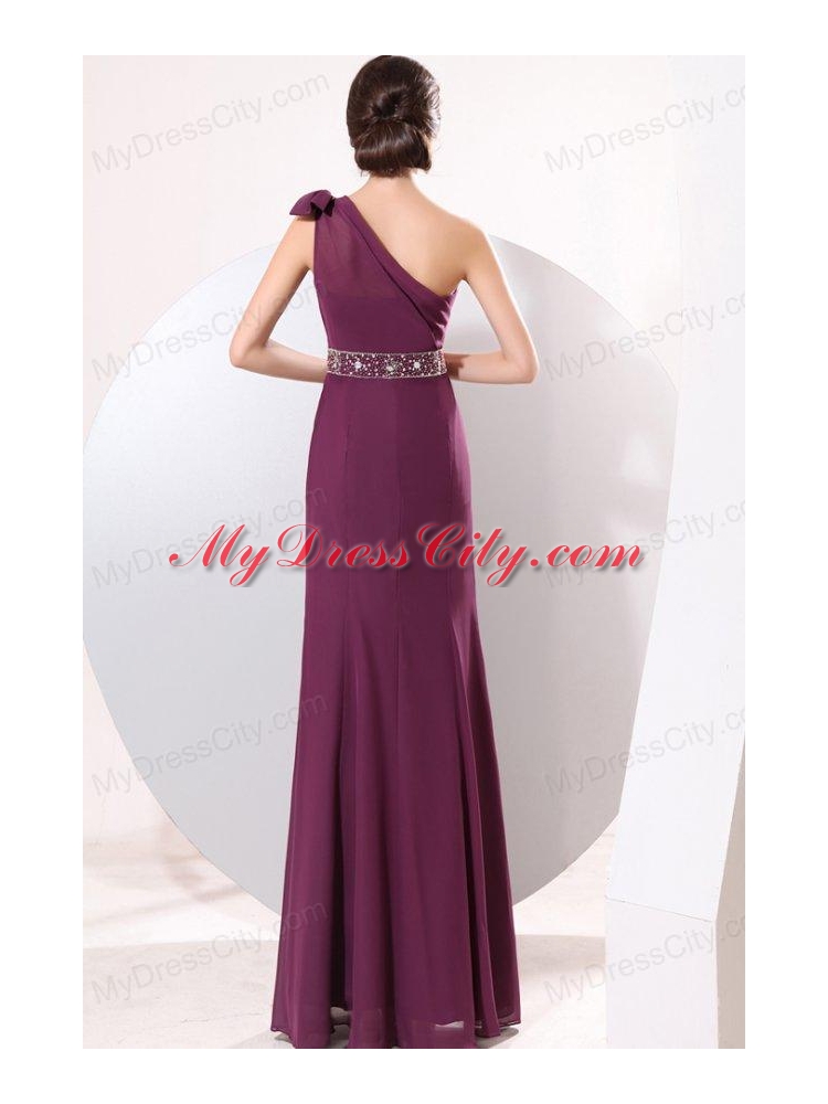 Column One Shoulder Floor-length Beading and Bowknot Prom Dress