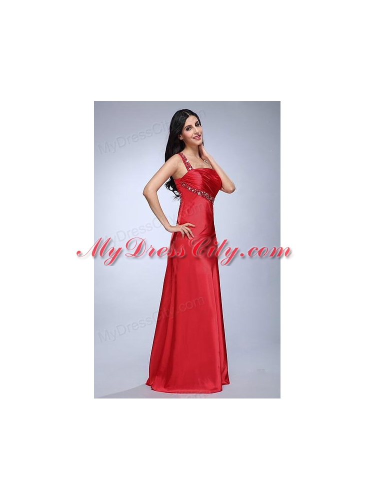 Column Wine Red Beading and Ruching Taffeta Prom Dress