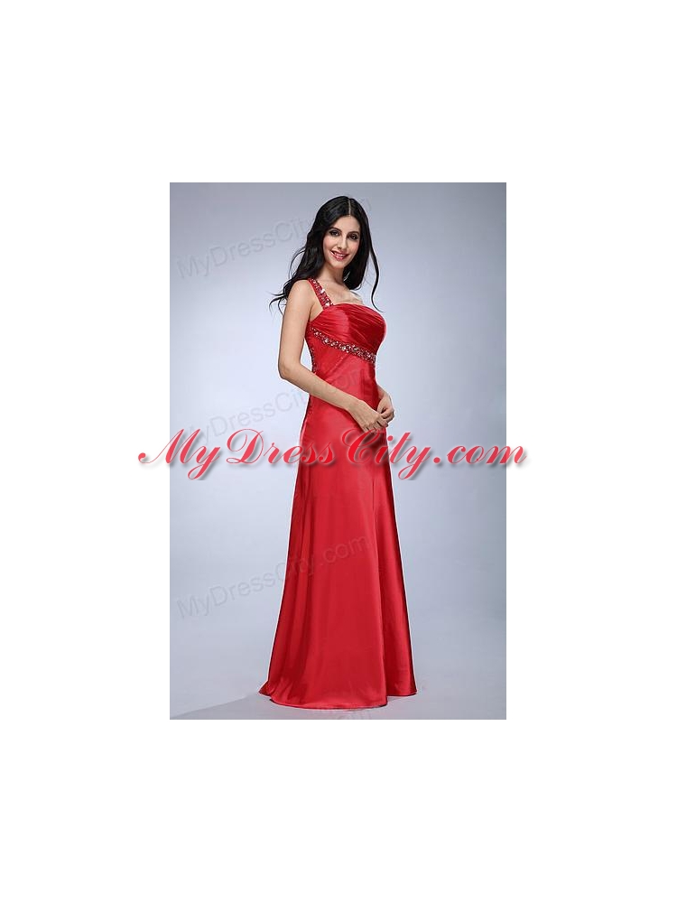 Column Wine Red Beading and Ruching Taffeta Prom Dress