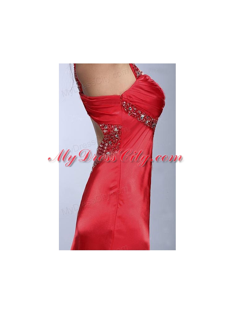 Column Wine Red Beading and Ruching Taffeta Prom Dress