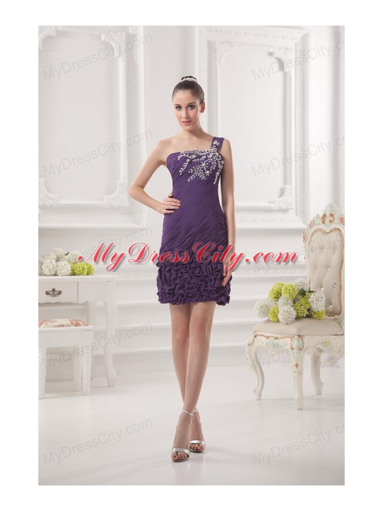 Dark Purple One Shoulder Prom Dress with Beading and Ruffles