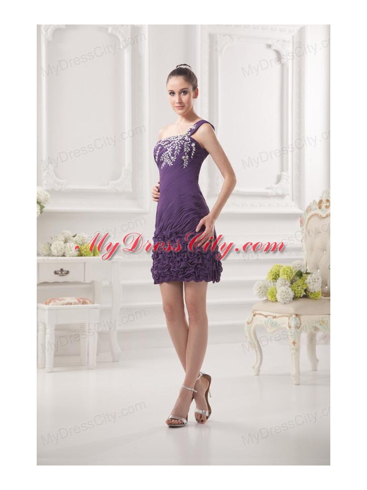 Dark Purple One Shoulder Prom Dress with Beading and Ruffles