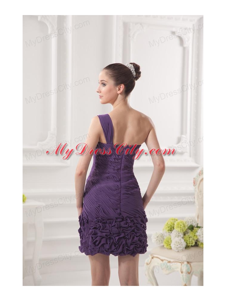 Dark Purple One Shoulder Prom Dress with Beading and Ruffles