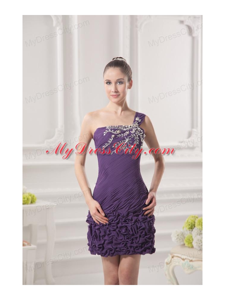 Dark Purple One Shoulder Prom Dress with Beading and Ruffles