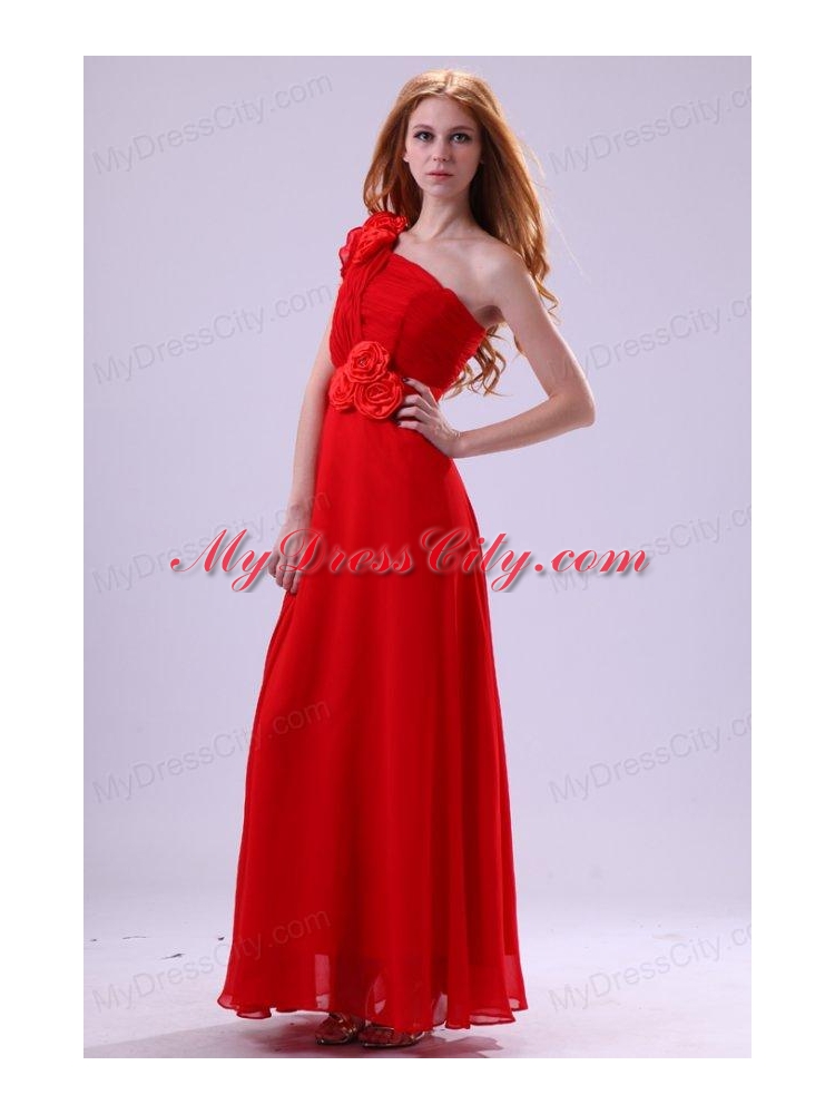 Discount Empire One Shoulder Red Ruching Chiffon Prom Dress