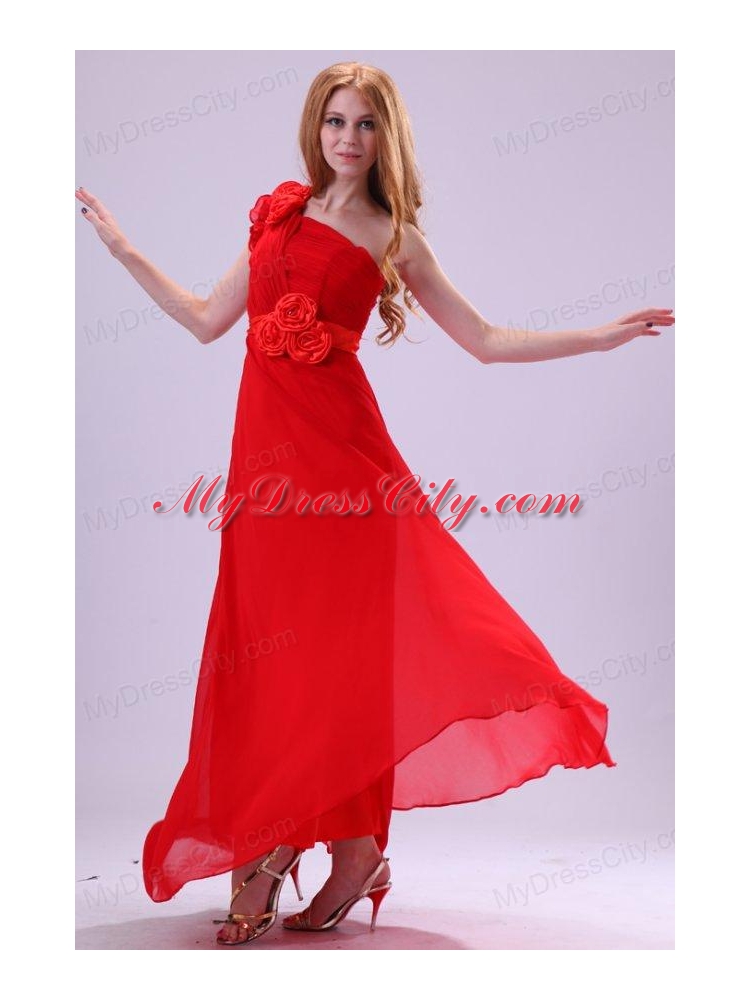 Discount Empire One Shoulder Red Ruching Chiffon Prom Dress