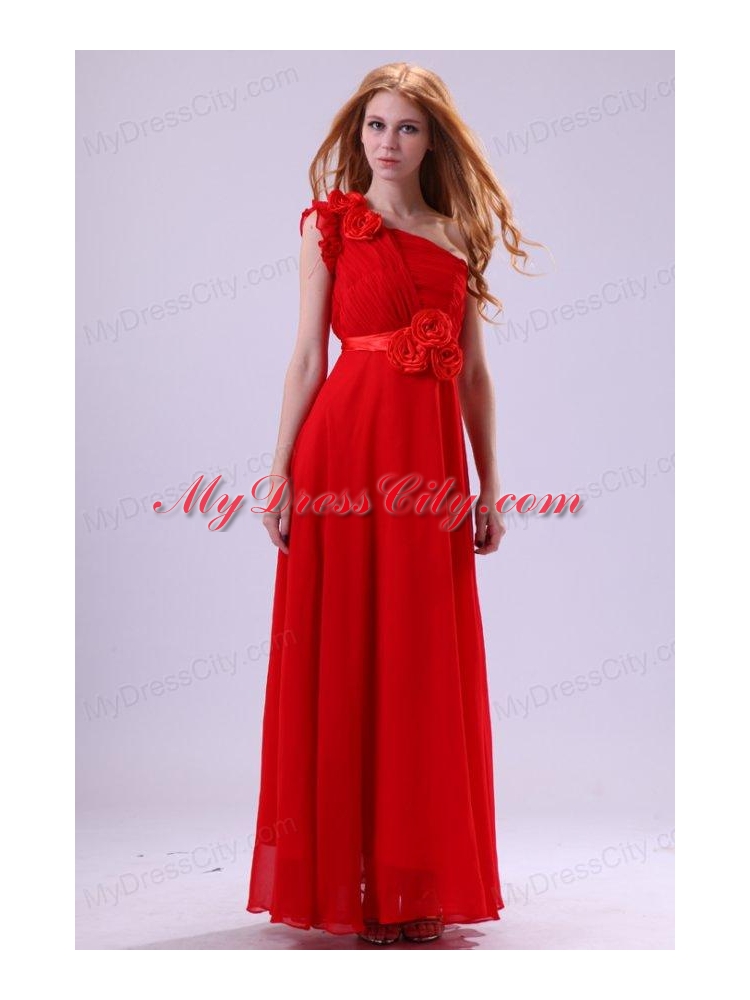 Discount Empire One Shoulder Red Ruching Chiffon Prom Dress