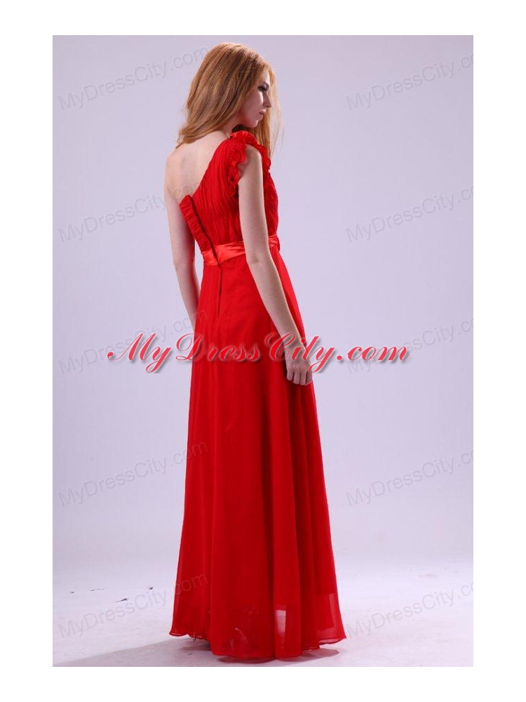 Discount Empire One Shoulder Red Ruching Chiffon Prom Dress