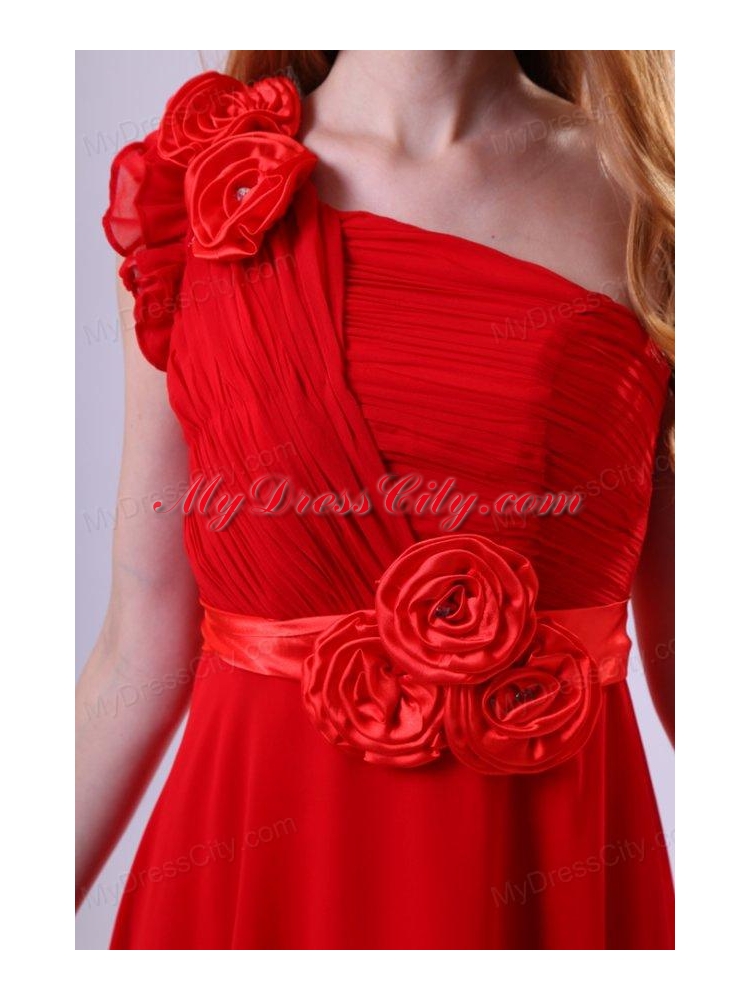 Discount Empire One Shoulder Red Ruching Chiffon Prom Dress