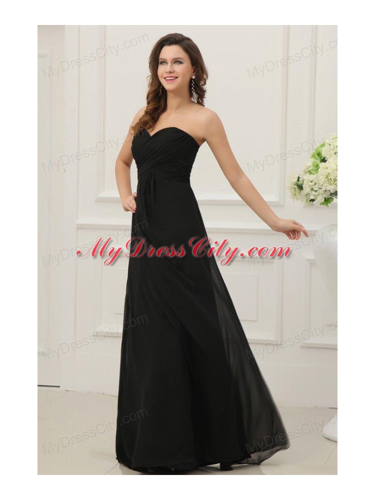 Discount Sweetheart Empire Chiffon Ruche Prom Dress in Black