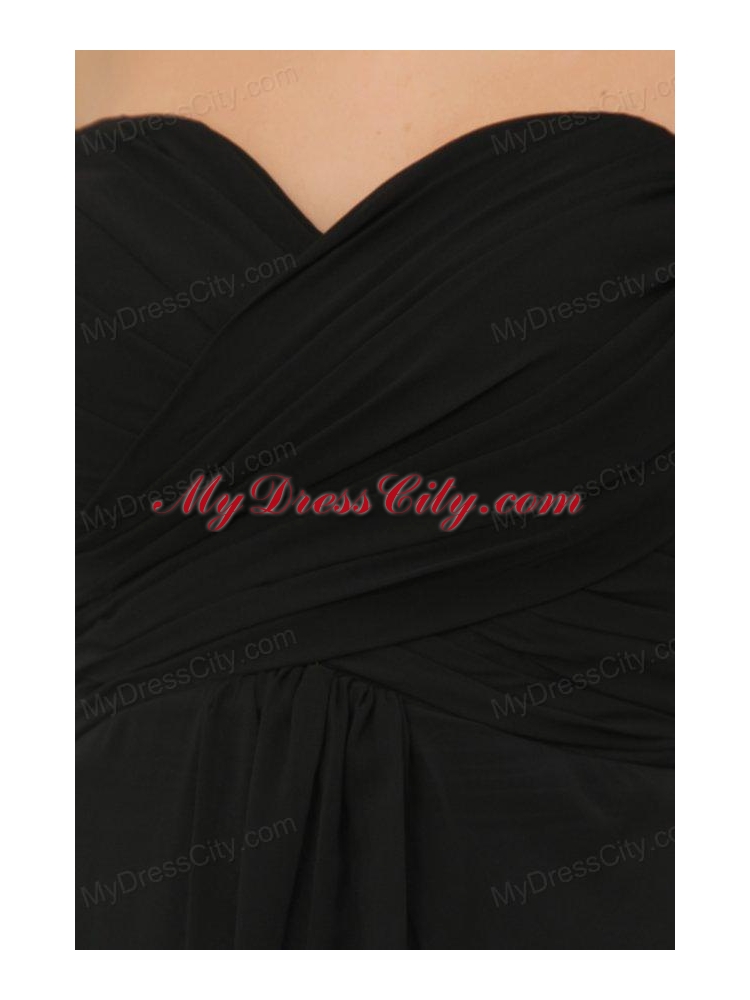 Discount Sweetheart Empire Chiffon Ruche Prom Dress in Black