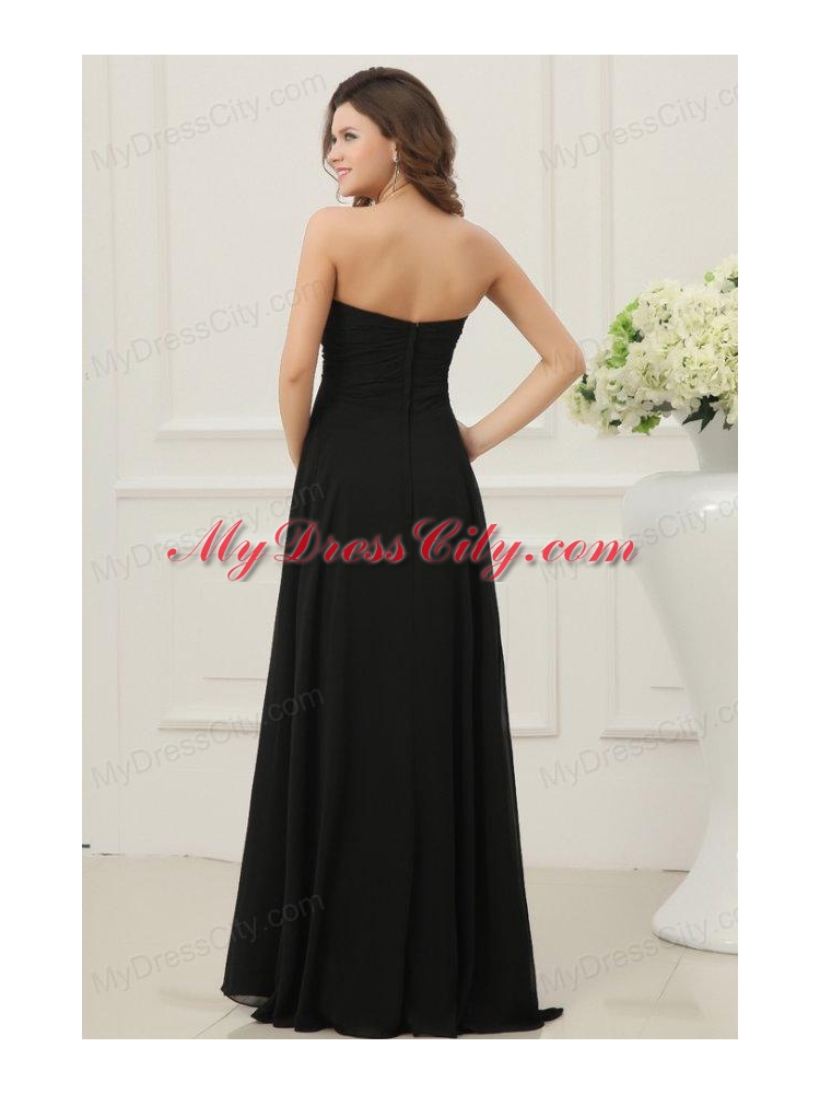 Discount Sweetheart Empire Chiffon Ruche Prom Dress in Black