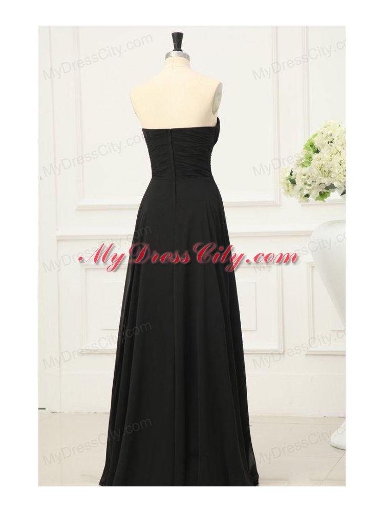 Discount Sweetheart Empire Chiffon Ruche Prom Dress in Black