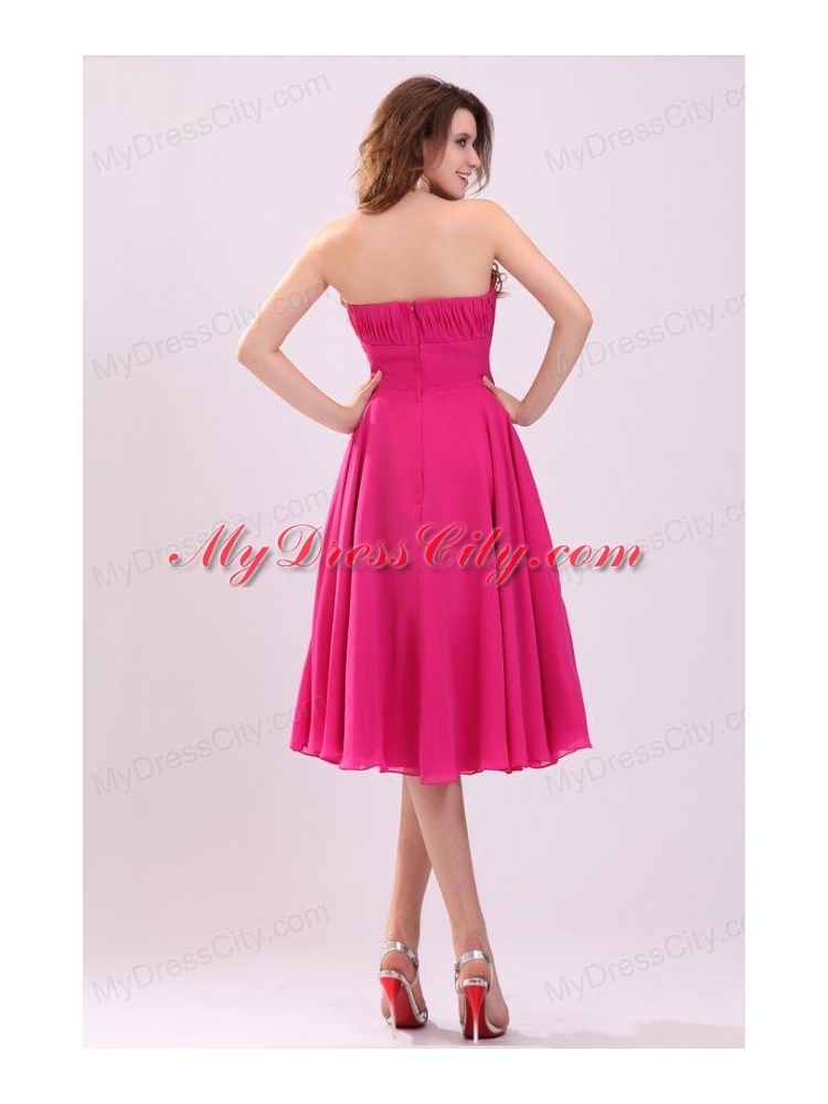 Empire Hot Pink Strapless Ruching Chiffon 2013 Prom Dress