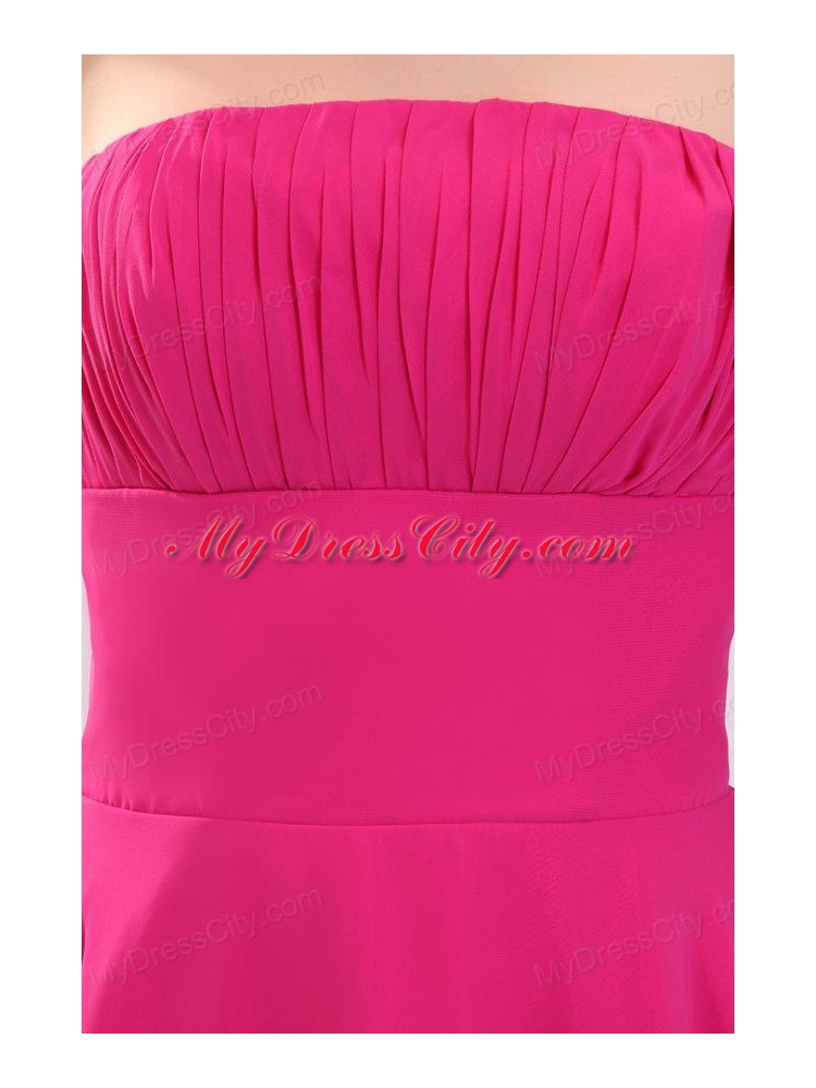 Empire Hot Pink Strapless Ruching Chiffon 2013 Prom Dress