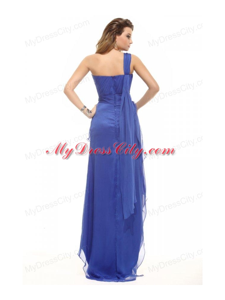 Empire One Shoulder Blue Asymmetrical Ruching Prom Dress