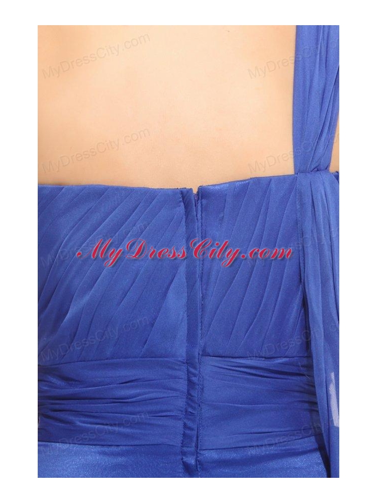 Empire One Shoulder Blue Asymmetrical Ruching Prom Dress