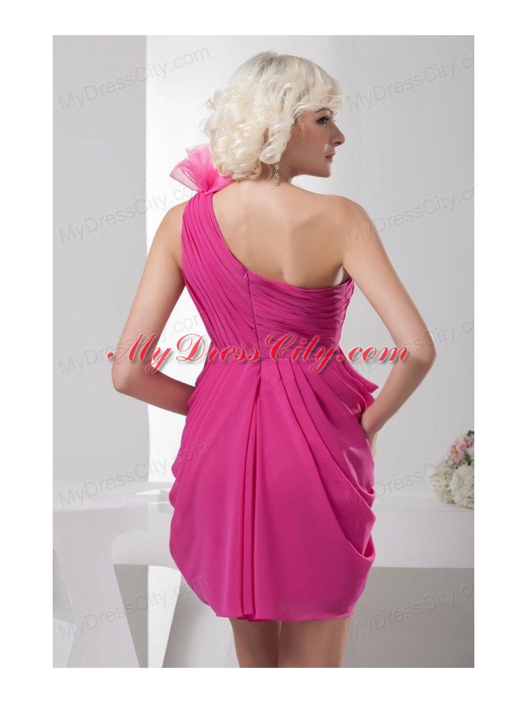 Empire One Shoulder Empire Hot Pink Chiffon Mini-length Prom Dress