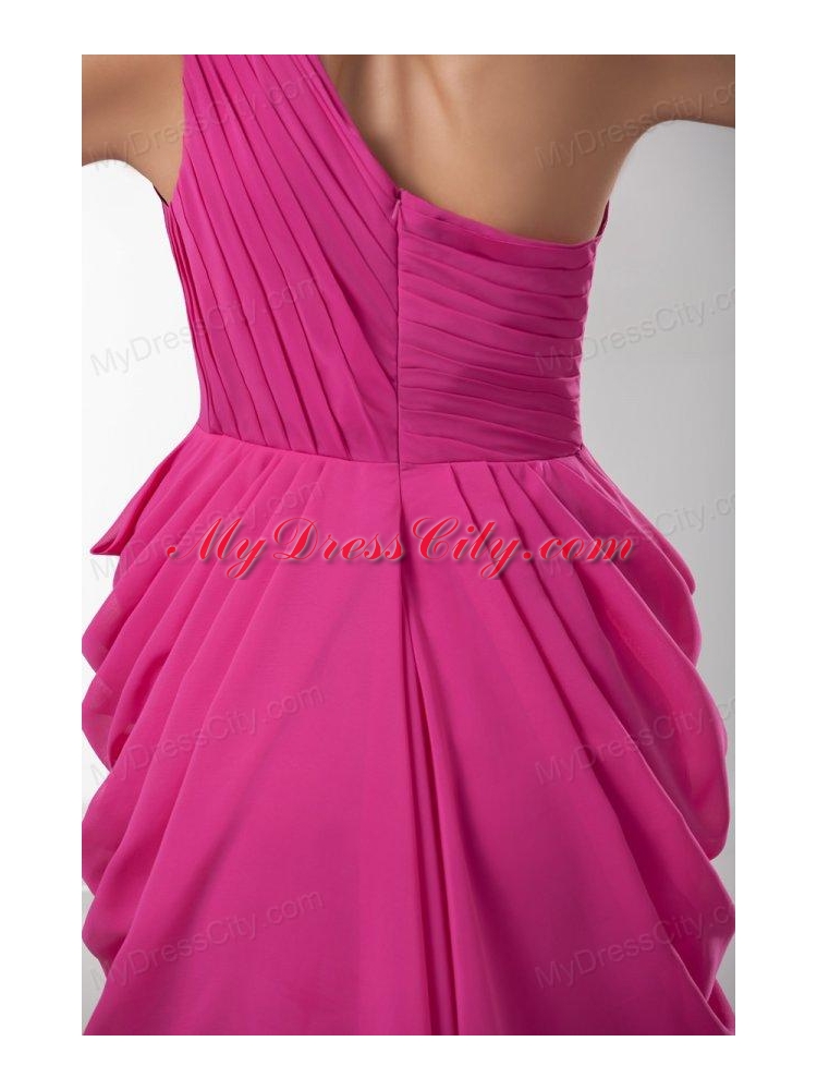 Empire One Shoulder Empire Hot Pink Chiffon Mini-length Prom Dress