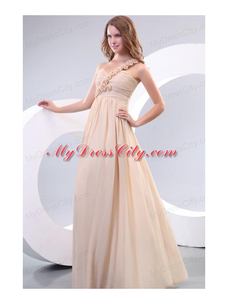 Empire One Shoulder Hand Made Flowers Chiffon Full Length Prom Dress