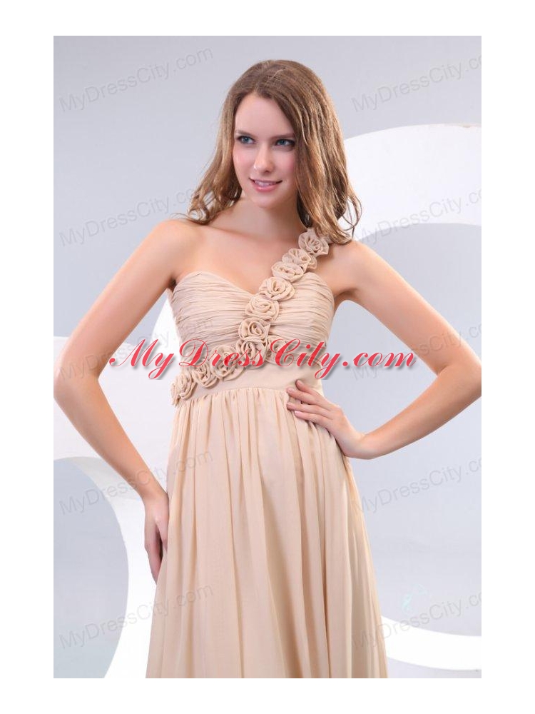 Empire One Shoulder Hand Made Flowers Chiffon Full Length Prom Dress