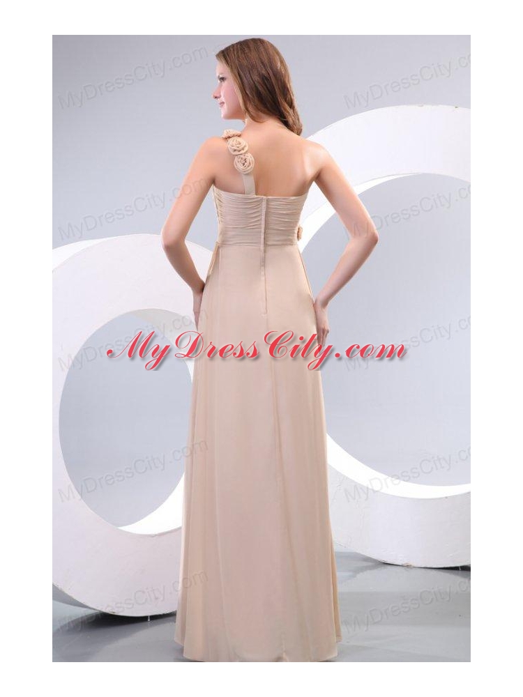 Empire One Shoulder Hand Made Flowers Chiffon Full Length Prom Dress