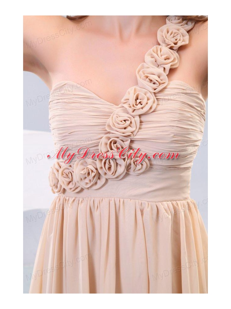 Empire One Shoulder Hand Made Flowers Chiffon Full Length Prom Dress