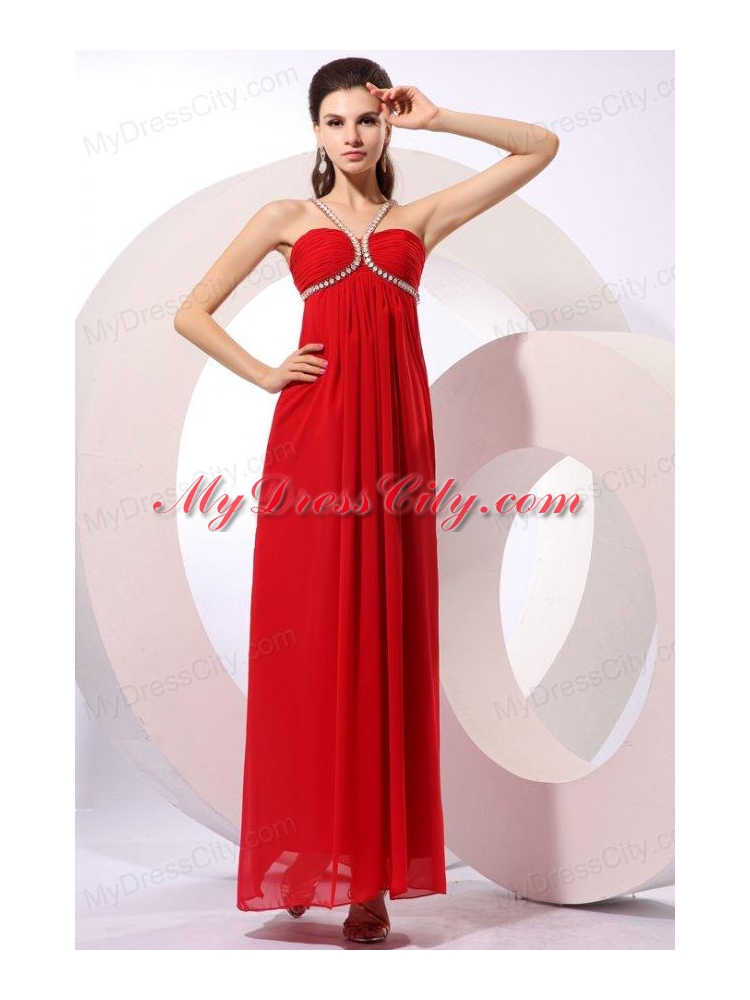 Empire One Shoulder Red Beading Graduation Chiffon 2014 Prom Dress