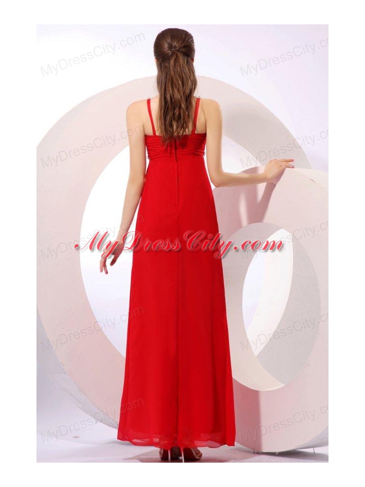 Empire One Shoulder Red Beading Graduation Chiffon 2014 Prom Dress