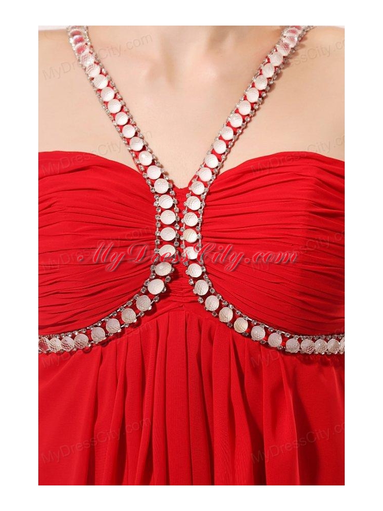 Empire One Shoulder Red Beading Graduation Chiffon 2014 Prom Dress