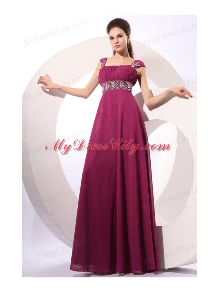 Empire Purple Straps Beading Chiffon Floor-length Prom Dress