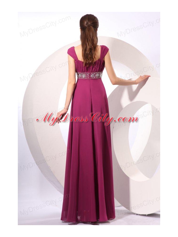 Empire Purple Straps Beading Chiffon Floor-length Prom Dress